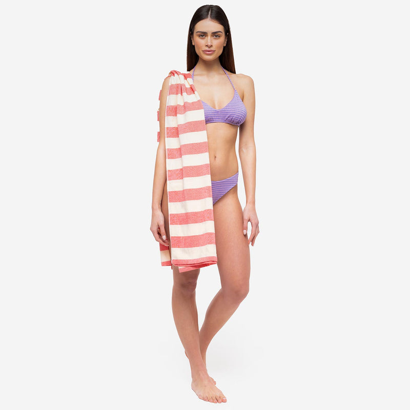 Telo Mare Bamboo a Righe Bianco/Rosso - Le Blu