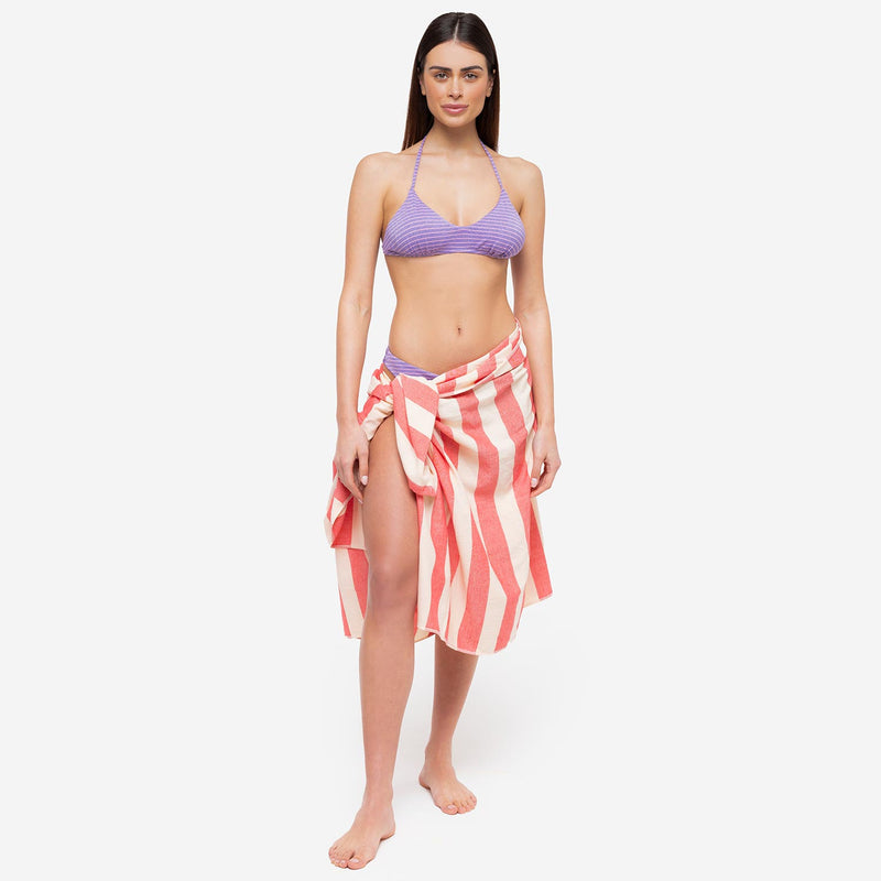 Telo Mare Bamboo a Righe Bianco/Rosso - Le Blu