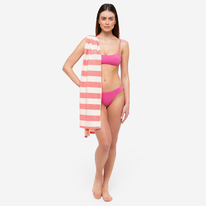 Telo Mare Bamboo a Righe Bianco/Rosso - Le Blu