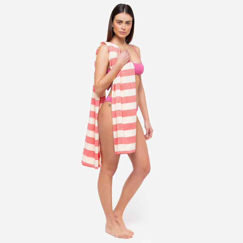 Telo Mare Bamboo a Righe Bianco/Rosso - Le Blu