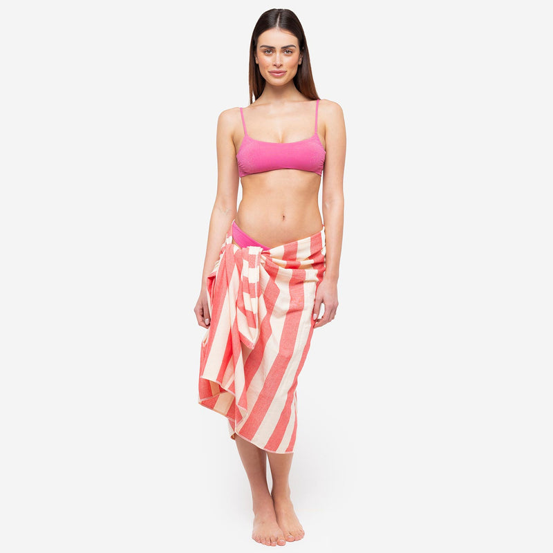 Telo Mare Bamboo a Righe Bianco/Rosso - Le Blu