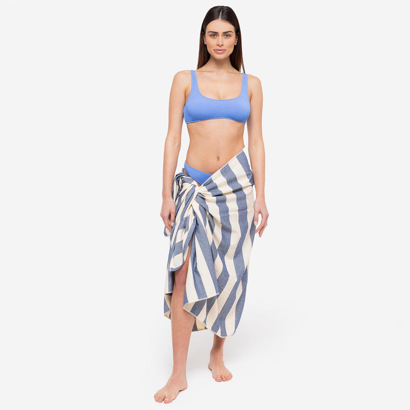 Telo Mare Bamboo a Righe Bianco/Blu - Le Blu