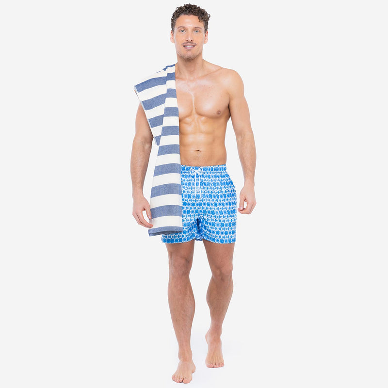 Telo Mare Bamboo a Righe Bianco/Blu - Le Blu