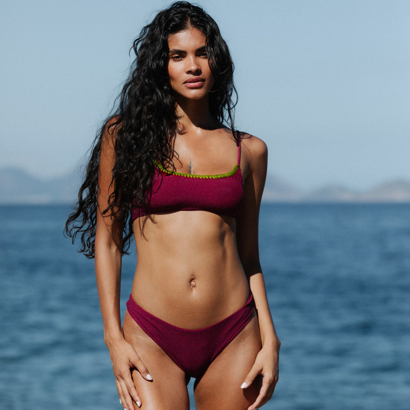Women's Bikini Top Bralette + Brazilian Brief Burgundy - Le Blu