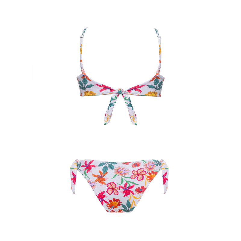 Women's Bikini Top Bralette + Bow Slip White Flowers - Le Blu