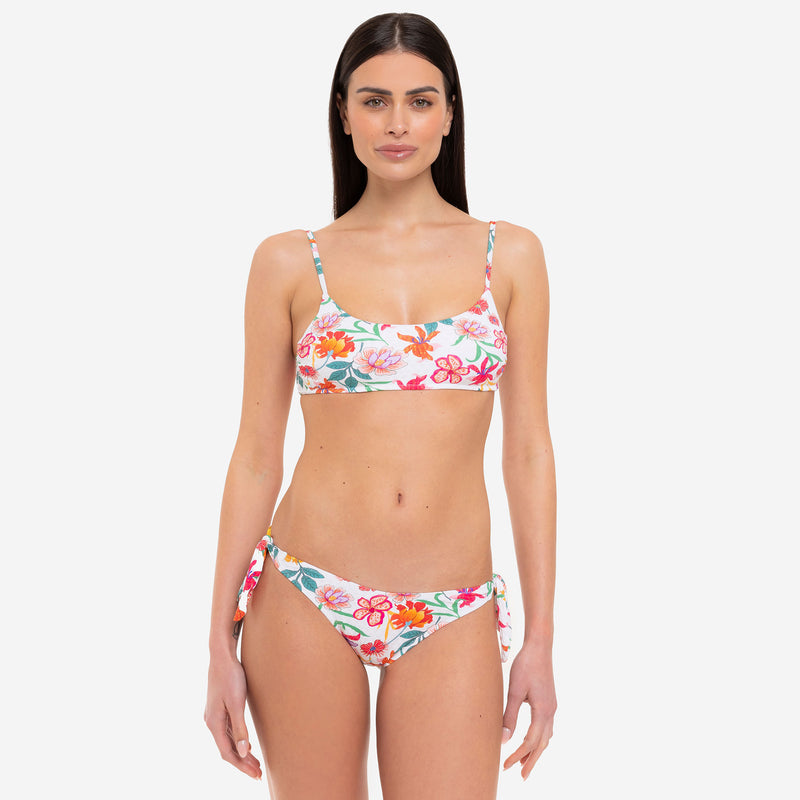Women's Bikini Top Bralette + Bow Slip White Flowers - Le Blu
