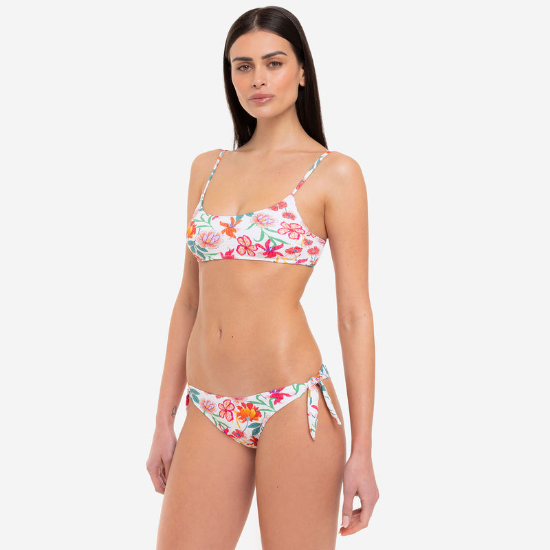 Women's Bikini Top Bralette + Bow Slip White Flowers - Le Blu