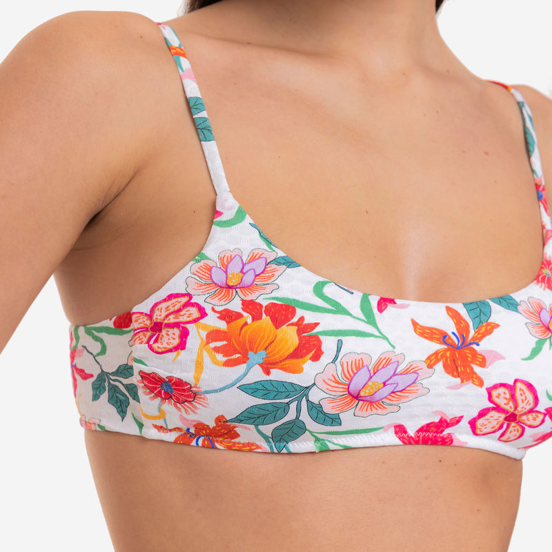 Women's Bikini Top Bralette + Bow Slip White Flowers - Le Blu