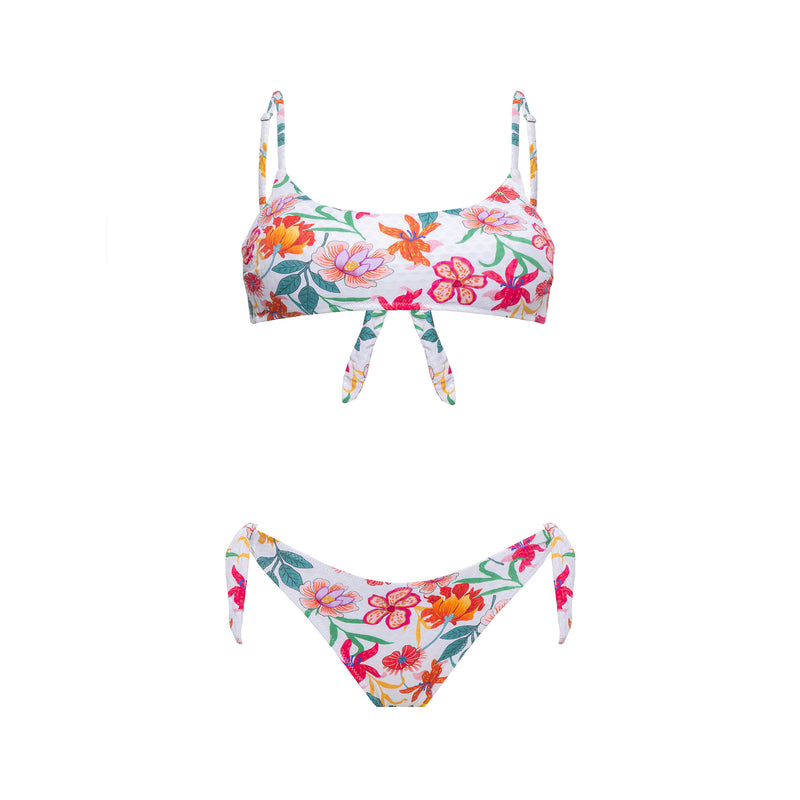 Women's Bikini Top Bralette + Bow Slip White Flowers - Le Blu