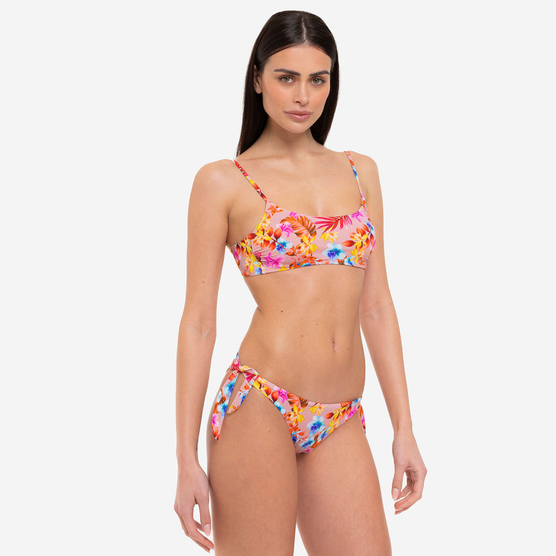 Bikini Donna Top Bralette + Slip Fiocchi Tropical Flowers - Le Blu