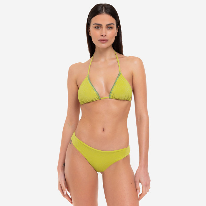 Bikini Donna Top Triangolo + Slip Brasiliano Lurex Lime - Le Blu