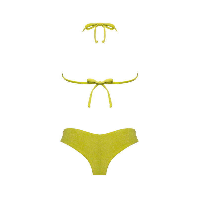 Bikini Donna Top Triangolo + Slip Brasiliano Lurex Lime - Le Blu