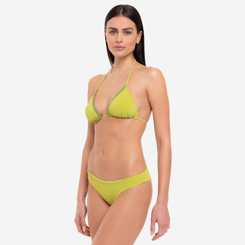 Bikini Donna Top Triangolo + Slip Brasiliano Lurex Lime - Le Blu