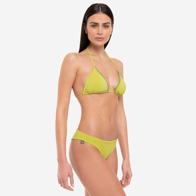 Bikini Donna Top Triangolo + Slip Brasiliano Lurex Lime - Le Blu