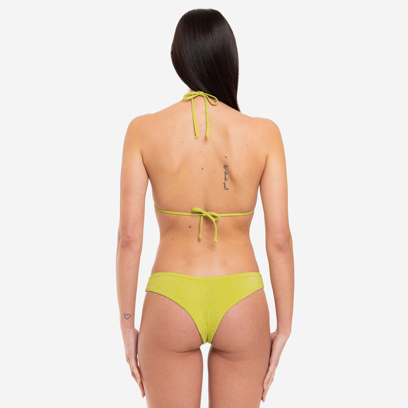 Bikini Donna Top Triangolo + Slip Brasiliano Lurex Lime - Le Blu