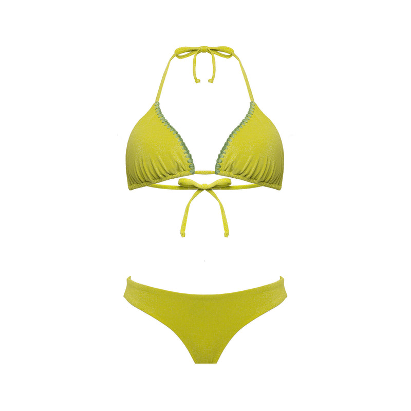 Bikini Donna Top Triangolo + Slip Brasiliano Lurex Lime - Le Blu