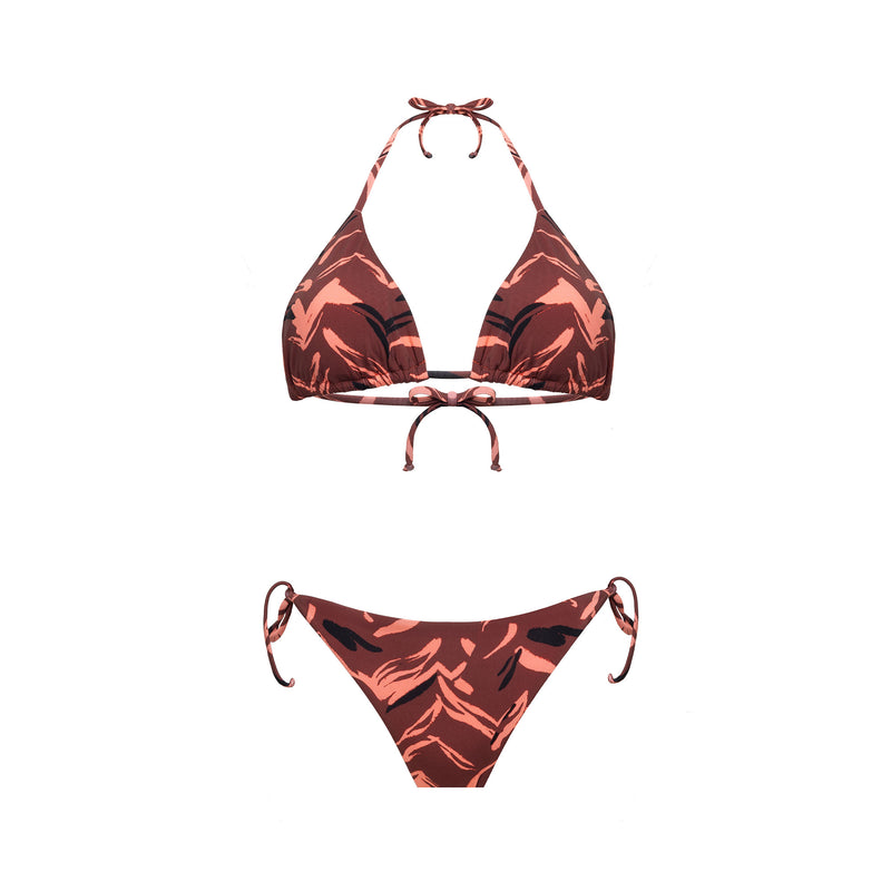 Bikini Triangolo + Slip con Lacci Mocha Animalier - Le Blu