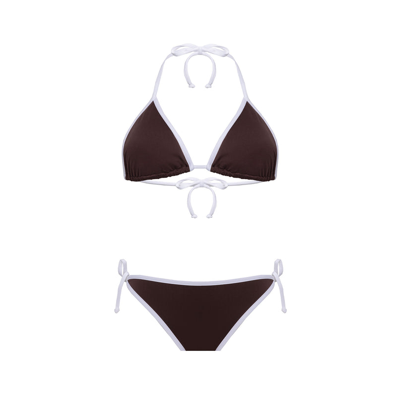 Bikini Triangolo + Slip con Lacci con Bordo a Contrasto Cocoa - Le Blu