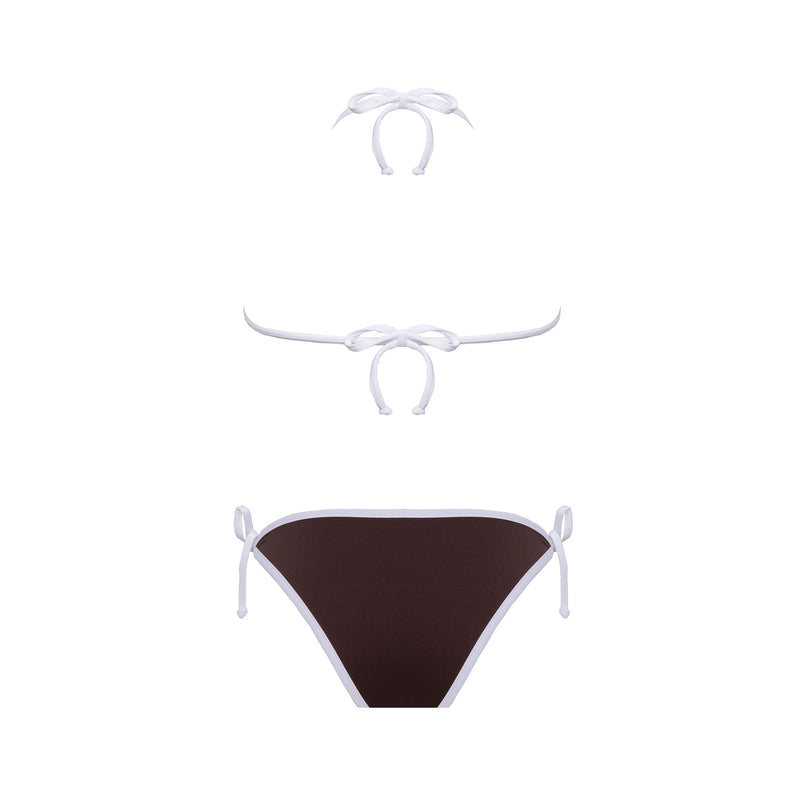 Bikini Triangolo + Slip con Lacci con Bordo a Contrasto Cocoa - Le Blu