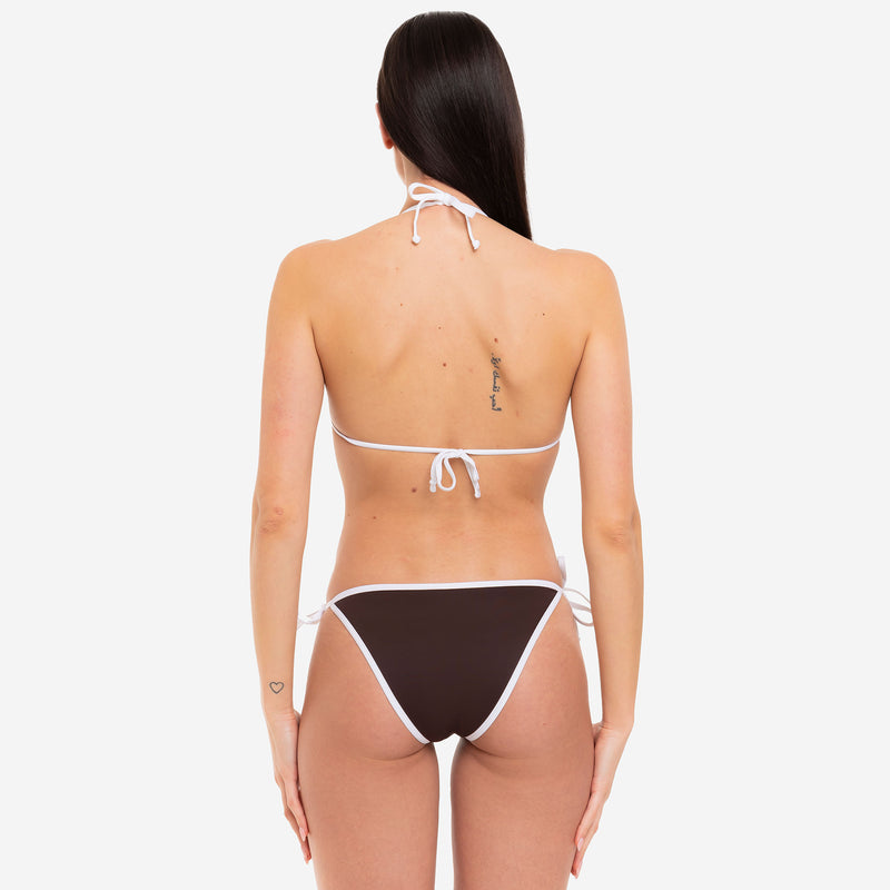 Bikini Triangolo + Slip con Lacci con Bordo a Contrasto Cocoa - Le Blu