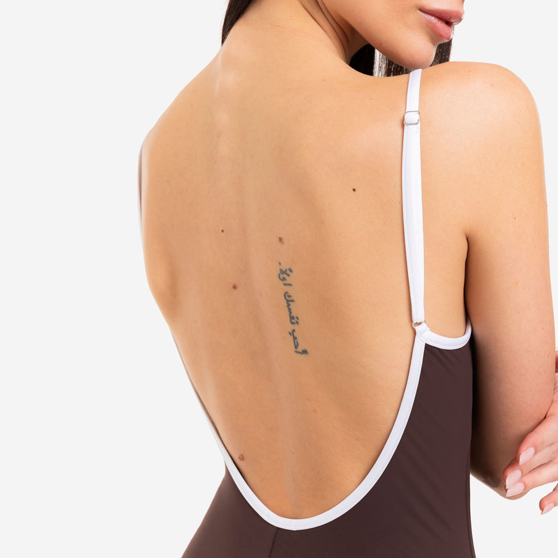 Costume Intero Olimpionico con Bordo a Contrasto Cocoa - Le Blu