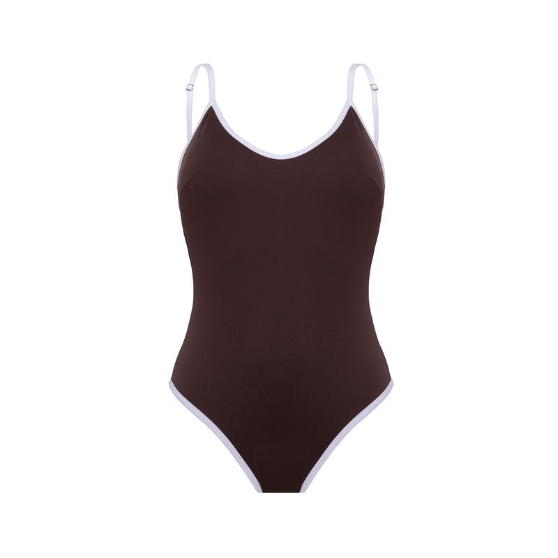 Costume Intero Olimpionico con Bordo a Contrasto Cocoa - Le Blu