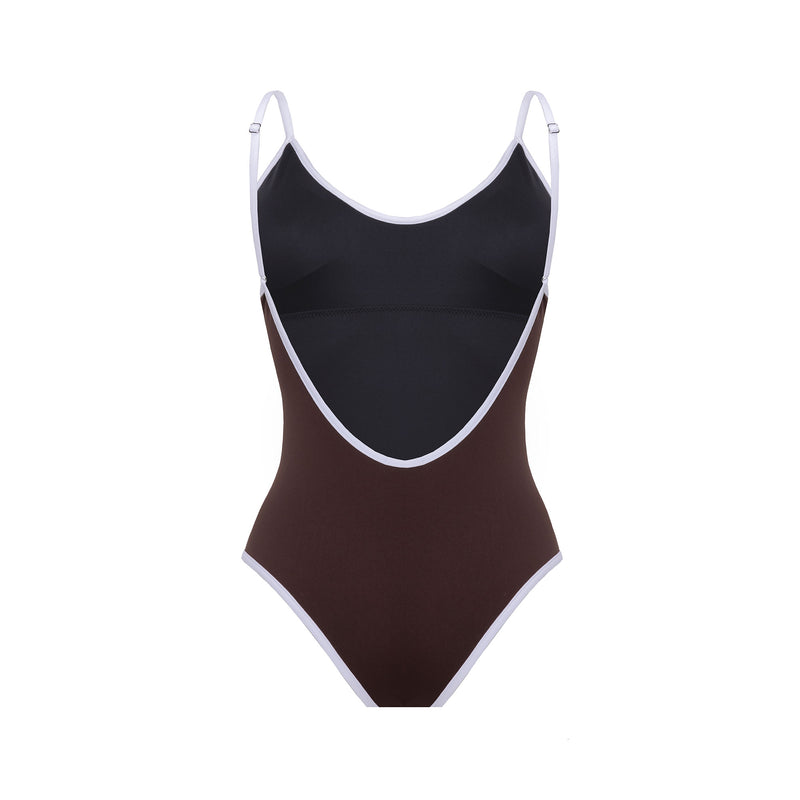 Costume Intero Olimpionico con Bordo a Contrasto Cocoa - Le Blu
