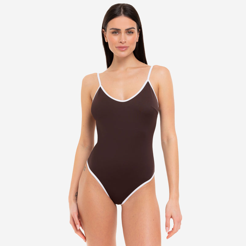 Costume Intero Olimpionico con Bordo a Contrasto Cocoa - Le Blu