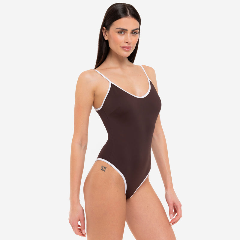 Costume Intero Olimpionico con Bordo a Contrasto Cocoa - Le Blu