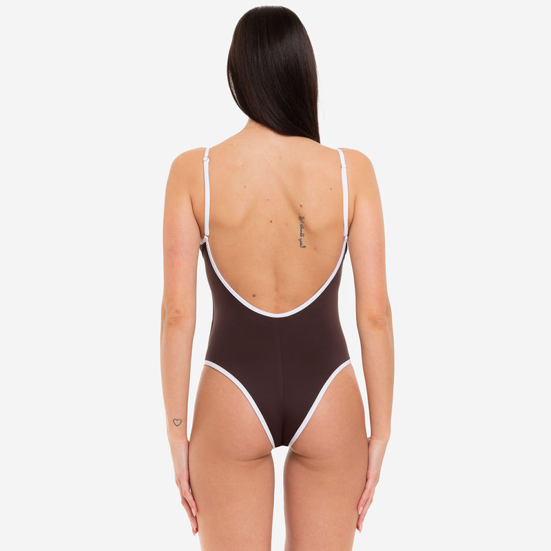 Costume Intero Olimpionico con Bordo a Contrasto Cocoa - Le Blu