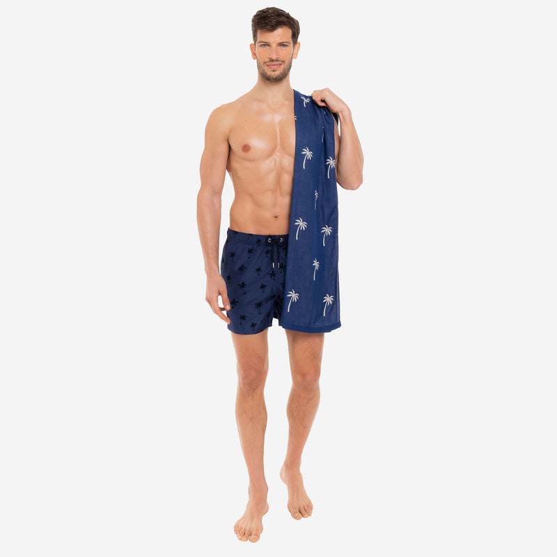 Telo Mare Bamboo Double Face Navy Palms - Le Blu