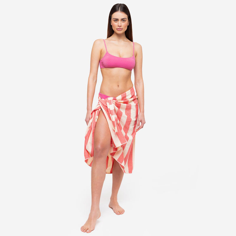Telo Mare Bamboo a Righe Bianco/Rosso - Le Blu