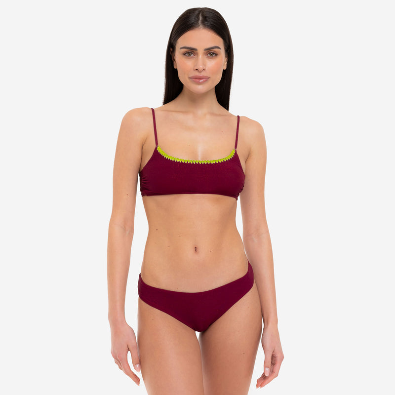 Bikini Donna Top Bralette + Slip Brasiliano Burgundy - Le Blu