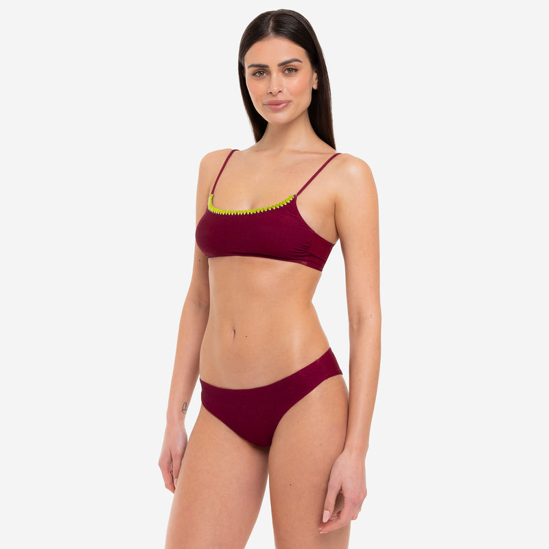Bikini Donna Top Bralette + Slip Brasiliano Burgundy - Le Blu