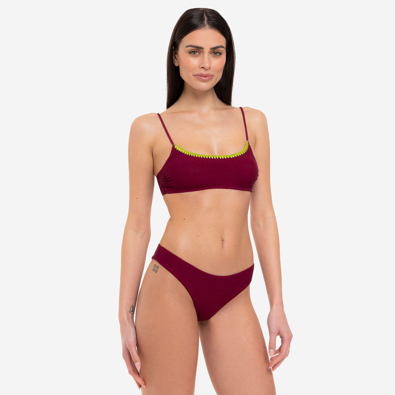 Bikini Donna Top Bralette + Slip Brasiliano Burgundy - Le Blu