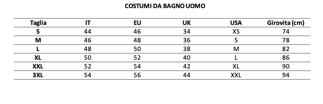 Tabella sales taglie fila