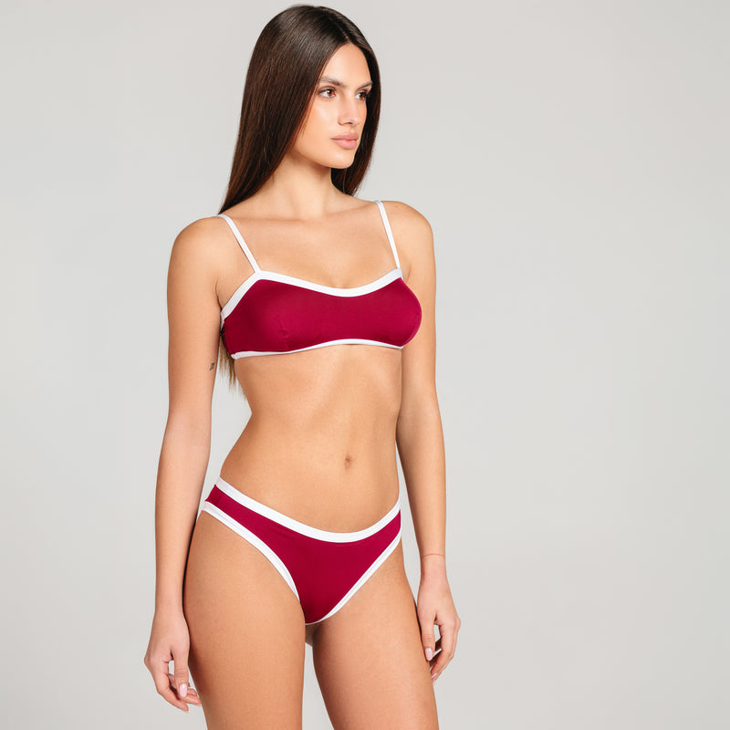 Bikini Donna Bralette + Slip Bordo a Contrasto Cherry - Le Blu