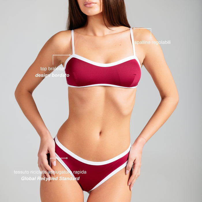 Bikini Donna Bralette + Slip Bordo a Contrasto Cherry - Le Blu