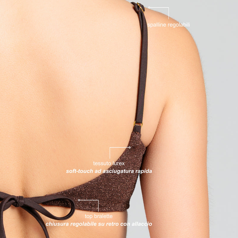 Bikini Donna Bralette + Slip a V Lurex Brown - Le Blu