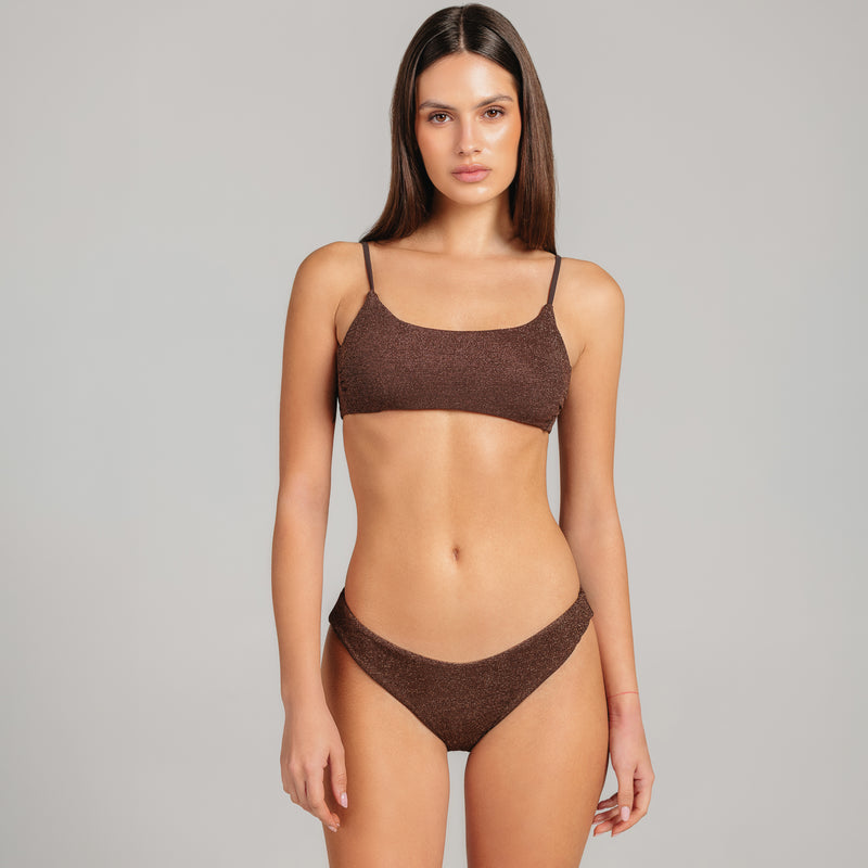 Bikini Donna Bralette + Slip a V Lurex Brown - Le Blu