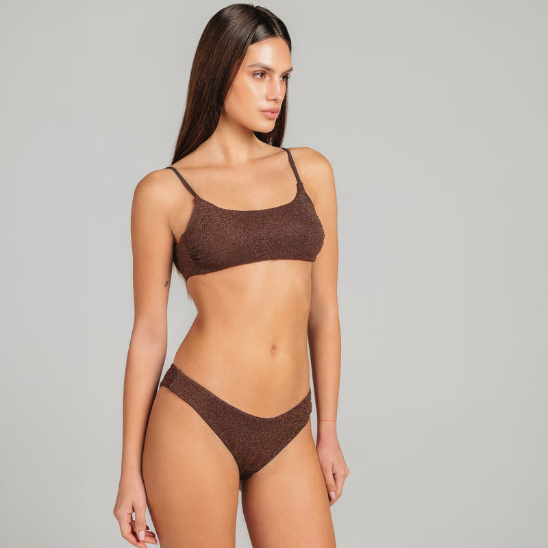 Bikini Donna Bralette + Slip a V Lurex Brown - Le Blu