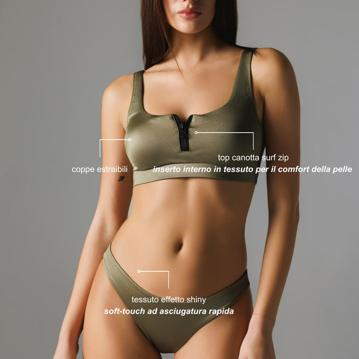 Bikini Donna Canotta con Zip + Slip a "V" Shine - Le Blu