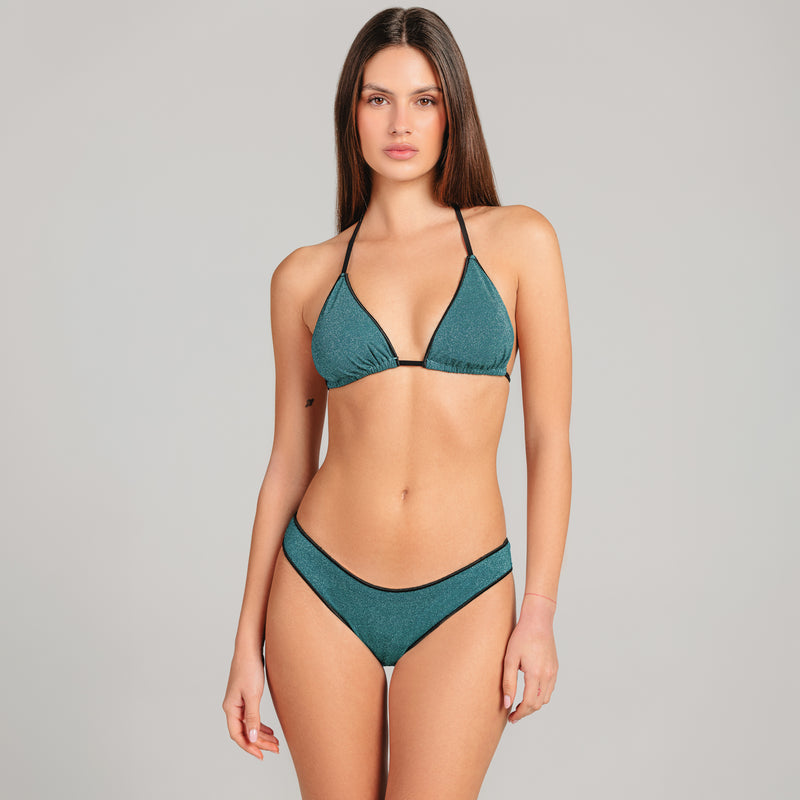 Women's Contrast Lurex Triangle Bikini + Brazilian Slip - Le Blu