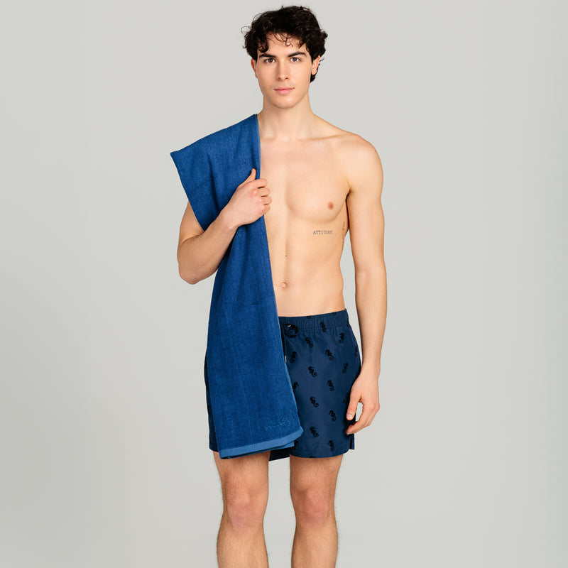 Telo Mare in Spugna Bamboo e Cotone Blu - Le Blu
