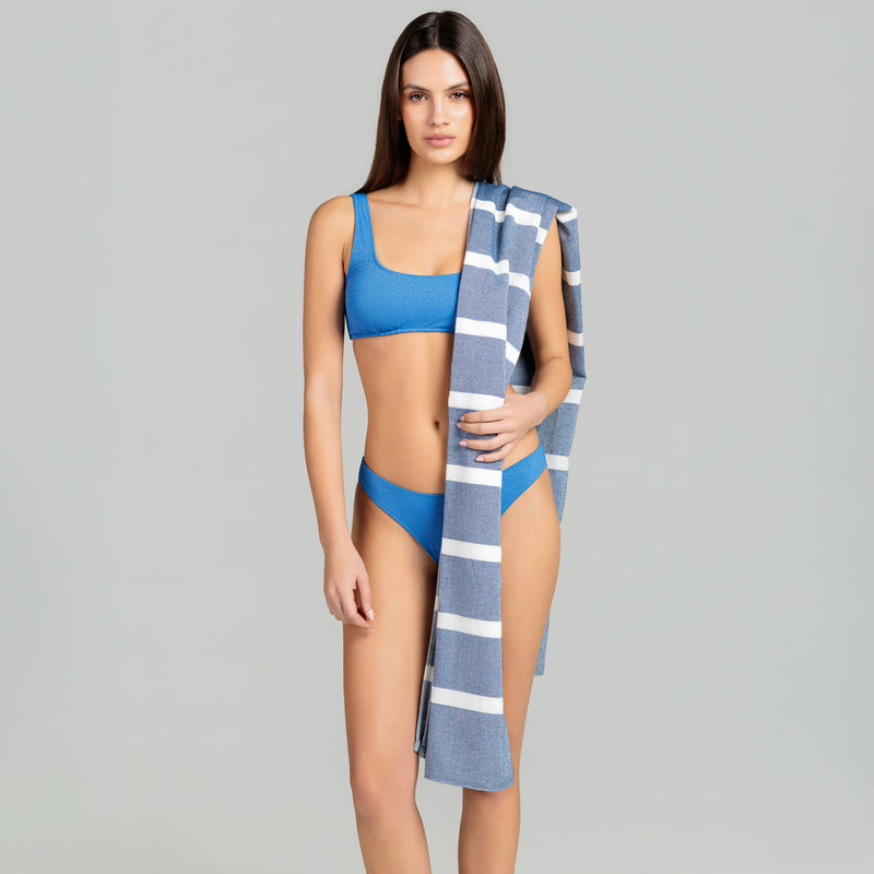 Telo Mare Bamboo a righe Blu/Bianco - Le Blu