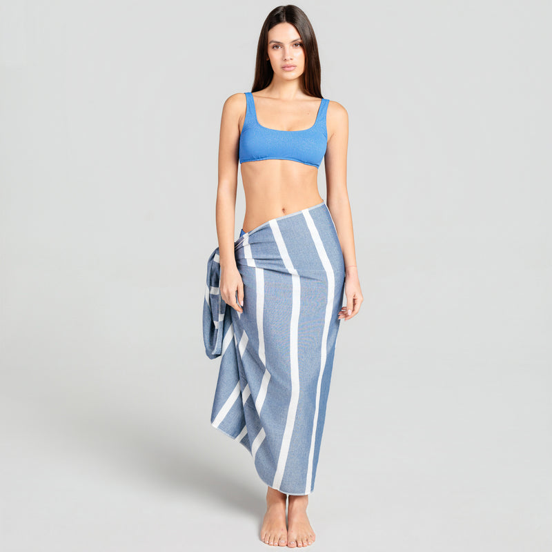 Telo Mare Bamboo a righe Blu/Bianco - Le Blu