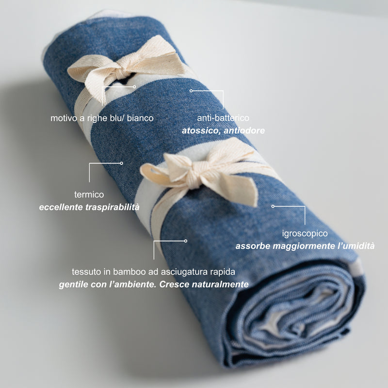 Telo Mare Bamboo a righe Blu/Bianco - Le Blu