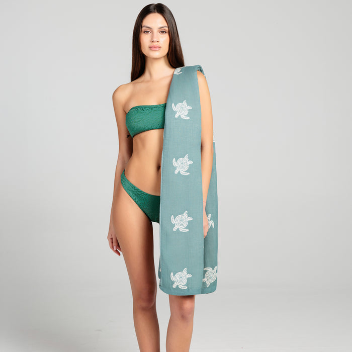 Telo Mare Bamboo Double Face Tartarughe Verde - Le Blu