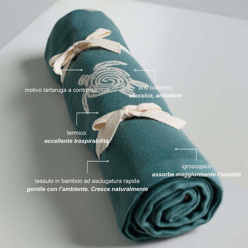 Telo Mare Bamboo Double Face Tartarughe Verde - Le Blu