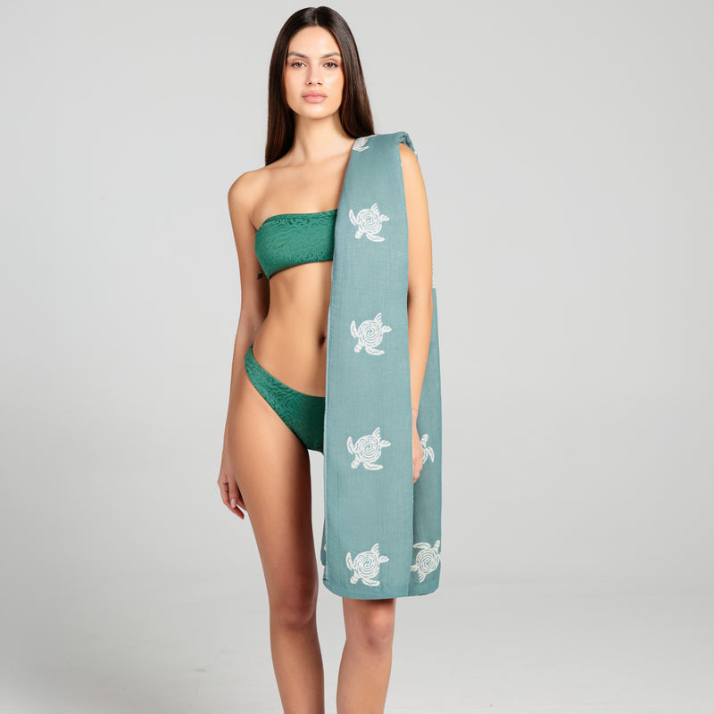 Telo Mare Bamboo Double Face Tartarughe Verde - Le Blu